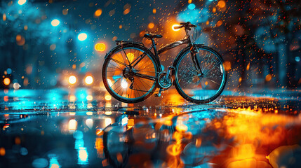 World bicycle day concept International holiday june 3, bicycle with blur rainy lights effect background, banner, card, poster with text space - obrazy, fototapety, plakaty