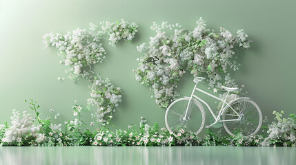 World bicycle day concept International holiday june 3, bicycle with floral background, banner, card, poster with text space