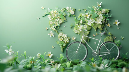 World bicycle day concept International holiday june 3, bicycle with floral background, banner, card, poster with text space - obrazy, fototapety, plakaty