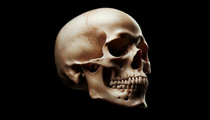 A human skull on a pure black background