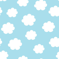 Seamless pattern with clouds. Vector illustration on blue background.  It can be used for wallpapers, wrapping, cards, patterns for clothes and other.