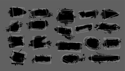 Set of abstract black blots. Grunge frame. hand drawing. Not AI, Vector illustration
