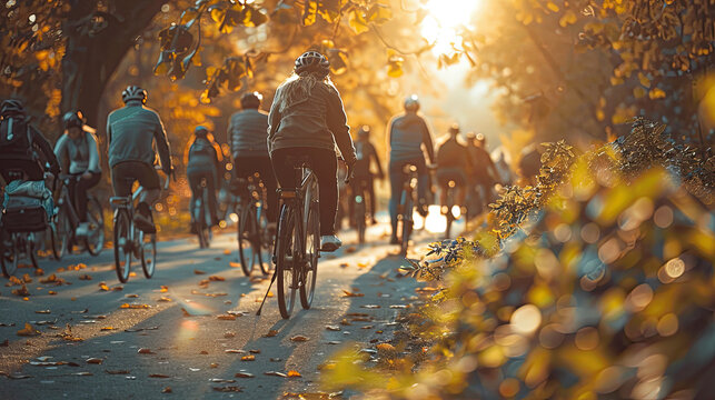 World bicycle day concept International holiday june 3,  Group of cyclists Participated in the activity Car Free Day campaign on September 22, blur background, banner, card, poster with text space