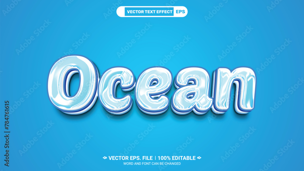 Poster ocean editable 3d vector text style effect