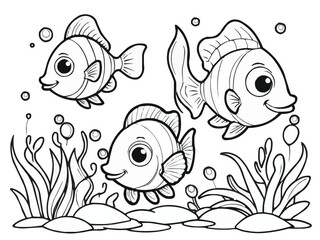 Fototapeta premium Coloring book page of fish line art vector customized design on different variant