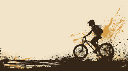 Obraz premium World bicycle day concept International holiday june 3, girl silhouette riding bicycle neutral background, banner, card, poster with text space