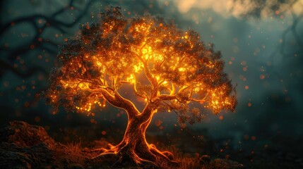 Bronchial tree glowing with a fiery light, representing human respiratory health, soft tones, fine details, high resolution, high detail, 32K Ultra HD, copyspace