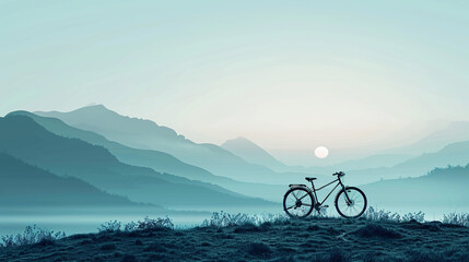 Fototapeta premium World bicycle day concept International holiday june 3, bicycle with sunset scenery landscape background, banner, card, poster with text space