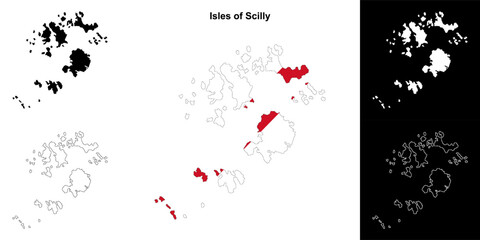 Obraz premium Isles of Scilly blank outline map set