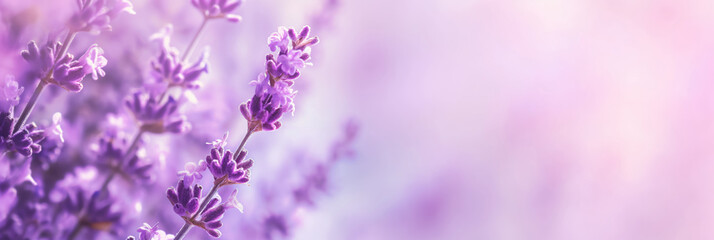 Purple lavender flowers on a violet background in macro photography. Generative AI - Powered by Adobe