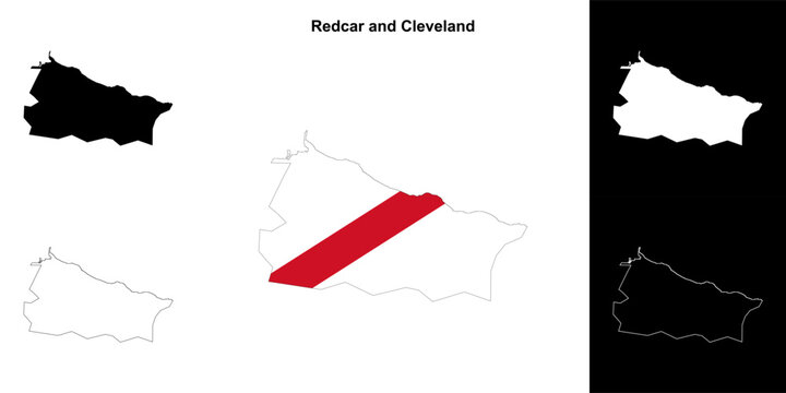 Redcar and Cleveland blank outline map set
