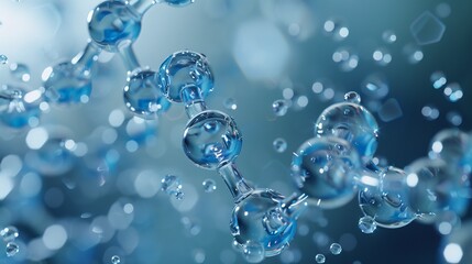 Molecular water drop DNA model on a scientific background, illustrating molecular structures