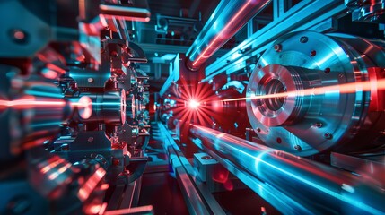 Optical physics laboratory showcasing laser beams in operation