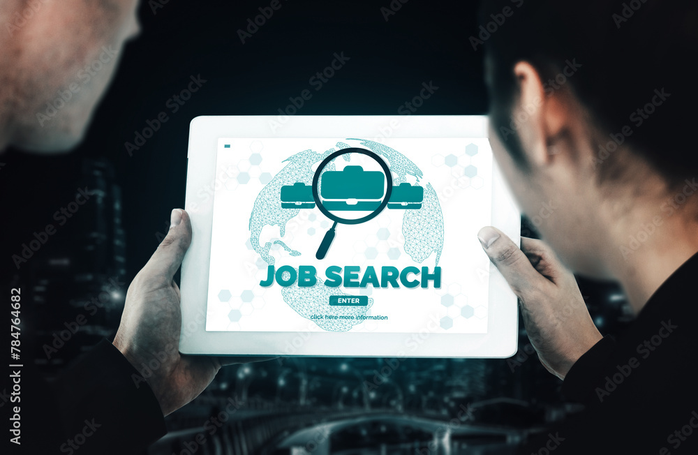 Poster human resources recruitment and people networking concept. modern graphic interface showing professi
