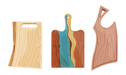 Creative chopping board, carved cutting plank to slice and dice vegetables and fruits isolated set