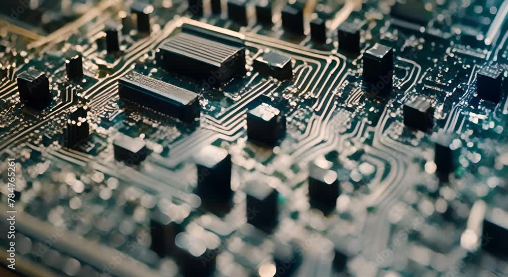Poster explore the intricate details of a computer circuit board up close revealing the complex network of 