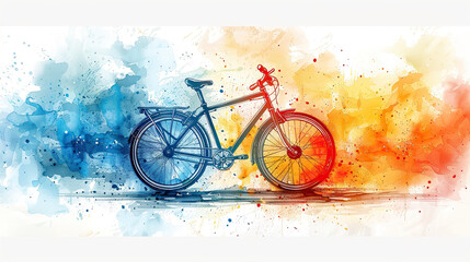 World bicycle day concept International holiday june 3, watercolor art bicycle on white background. Environment preserve. blur nature background, banner, card, poster with text space - obrazy, fototapety, plakaty