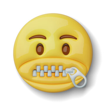 3D zipper-mouth face emoji with shadow, alpha channel PNG
