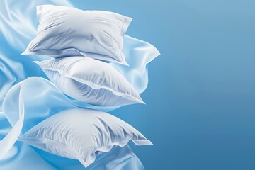 Soft pillows gently floating on undulating waves of fabric, evoking a feeling of calmness..