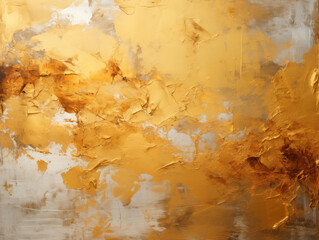 Abstract gold and white textured oil painting