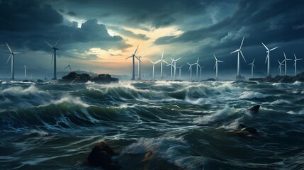 Windmills in the ocean - obrazy, fototapety, plakaty