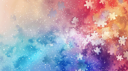Colorful pastel background with stardust and puzzle pieces