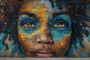 A vibrant street art mural transforming urban spaces with bold colors and imaginative imagery, sparking creativity and dialogue. Concept of urban artistic expression. Generative Ai.