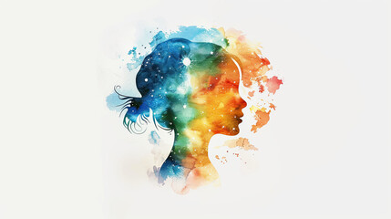 concept of Belonging Inclusion Diversity Equity DEIB or lgbtq, watercolor art colorful paint of girl silhouette 