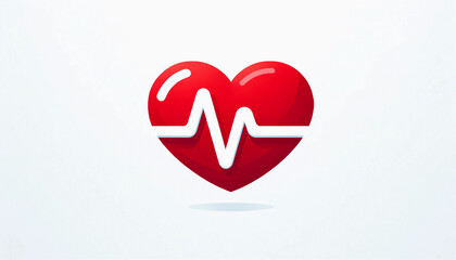 A red heart with a white heartbeat line (ECG line) running across it, set against a pure white background.