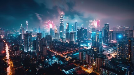 Obraz premium spectacular fireworks that light up the evening sky on holidays, such as Labor Day, Independence Day
