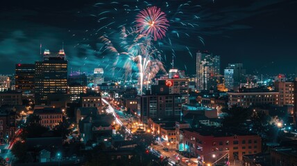 spectacular fireworks that light up the evening sky on holidays, such as Labor Day, Independence Day - obrazy, fototapety, plakaty