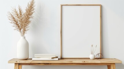 
Imagine a square wooden frame mockup placed on a vintage bench or table in a modern Scandinavian interior.