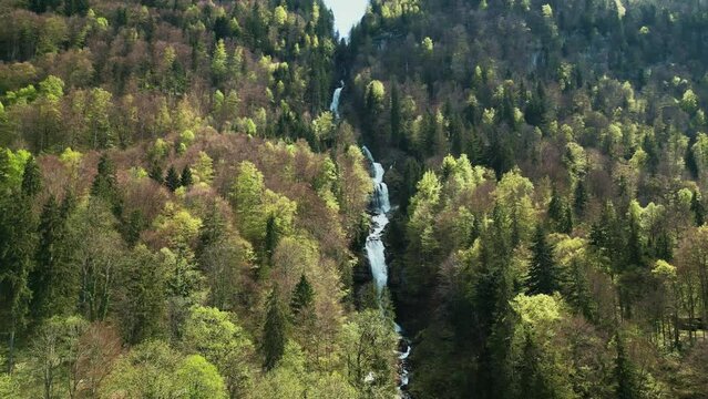 Picturesque Giessbach Waterfall in Switzerland. Idyllic nature landscape