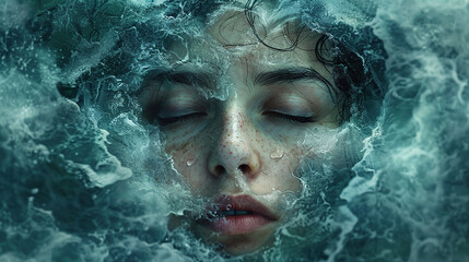 mental health awareness , a girl with her inner anxiety and depression covering her face smoke rough textured art Self care, love, acceptance concept.Mental health issue, 13 may