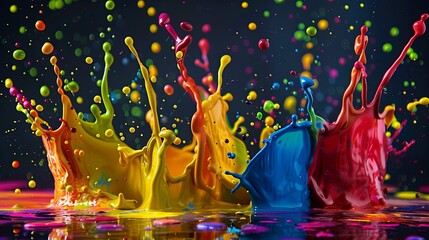 Colorful paint splashing and blending in water, creating dynamic patterns and textures