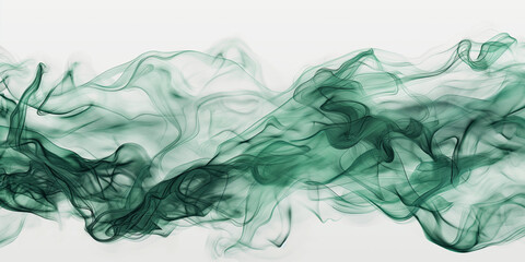 A close up Watercolor painting of green smoke on a white background. Generative AI