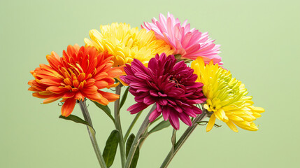 A cluster of asters in vibrant hues on a clean