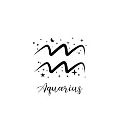 Aquarius zodiac sign with moon and stars