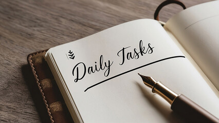 A notebook, in which the word Daily Tasks is written