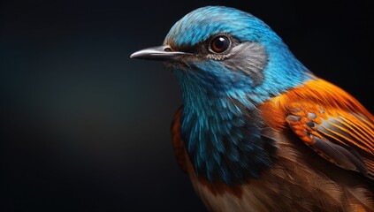 Obraz premium Colorful bird on a dark background. Close-up portrait.