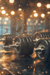 Gym Background with Dumbbells and Weight Plates
