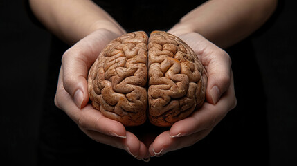 human hands holding 3d encephalography brain watercolor art World Schizophrenia Day on may 24 business brochure autism, Stroke, Epilepsy and alzheimer awareness, seizure disorder, stroke, ADHD