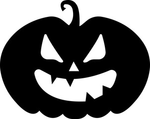 Halloween pumpkins carved face silhouettes icon. Black isolated face patterns on transparent background. Scary and funny face of Halloween pumpkin or ghost. Flat vector