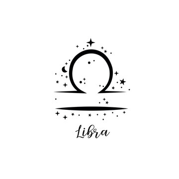 Libra zodiac sign with moon and stars