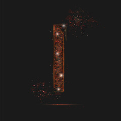 Abstract isolated orange image of a number one. Polygonal illustration looks like stars in the blask night sky in spase or flying glass shards. Digital design for website, web, internet. © Katsiaryna