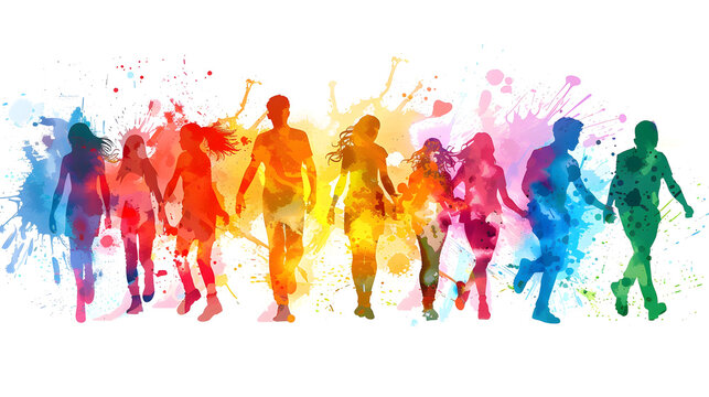 Colorful silhouettes of teenagers celebrating International Youth Day, representing unity and diversity. Suitable for event promotion, youth organization materials, and diversity campaigns.