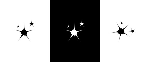 Shine stars shape icons, sparkling, geometric shapes symbols. Vector illustration