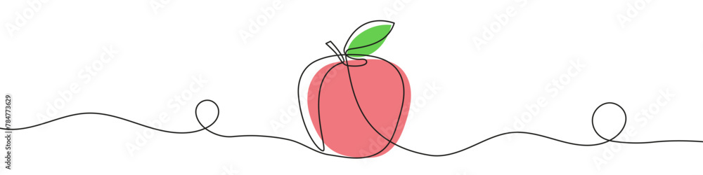 Poster continuous editable drawing of apple icon. red apple symbol in one line style.