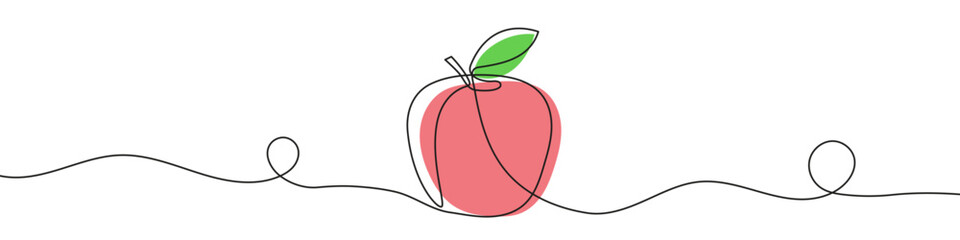 Continuous editable drawing of apple icon. Red apple symbol in one line style.