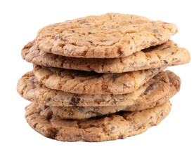 Stacked cookies homemade baked chocochip chocolate isolated on transparent background